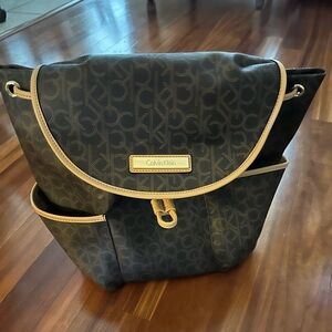 Calvin Klein Black and Tan‎ Women's Backpack